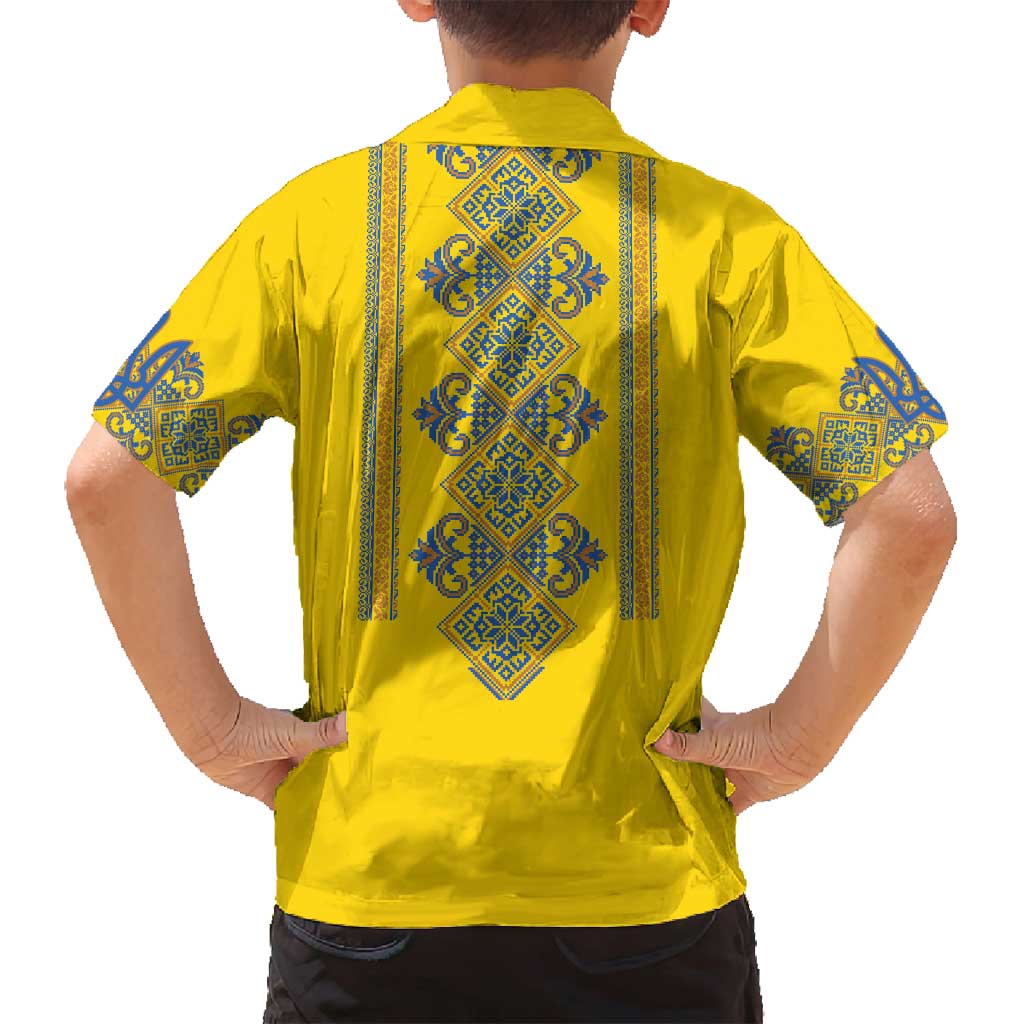 Vyshyvanka Day Family Matching Off Shoulder Short Dress and Hawaiian Shirt Ukrainian Folk Traditions Pattern Yellow Version