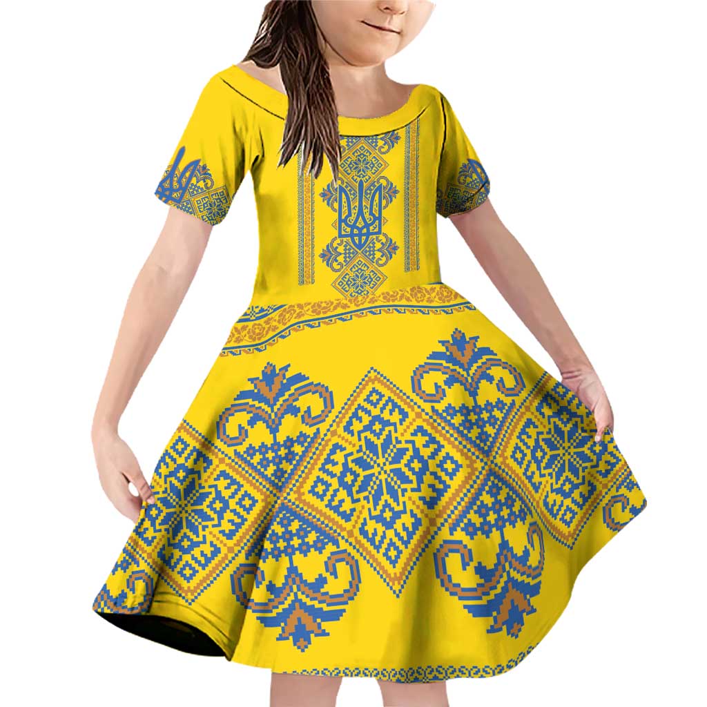 Vyshyvanka Day Family Matching Off Shoulder Short Dress and Hawaiian Shirt Ukrainian Folk Traditions Pattern Yellow Version