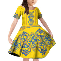 Vyshyvanka Day Family Matching Off Shoulder Short Dress and Hawaiian Shirt Ukrainian Folk Traditions Pattern Yellow Version