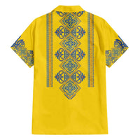 Vyshyvanka Day Family Matching Off Shoulder Short Dress and Hawaiian Shirt Ukrainian Folk Traditions Pattern Yellow Version
