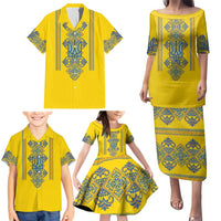 Vyshyvanka Day Family Matching Puletasi and Hawaiian Shirt Ukrainian Folk Traditions Pattern Yellow Version