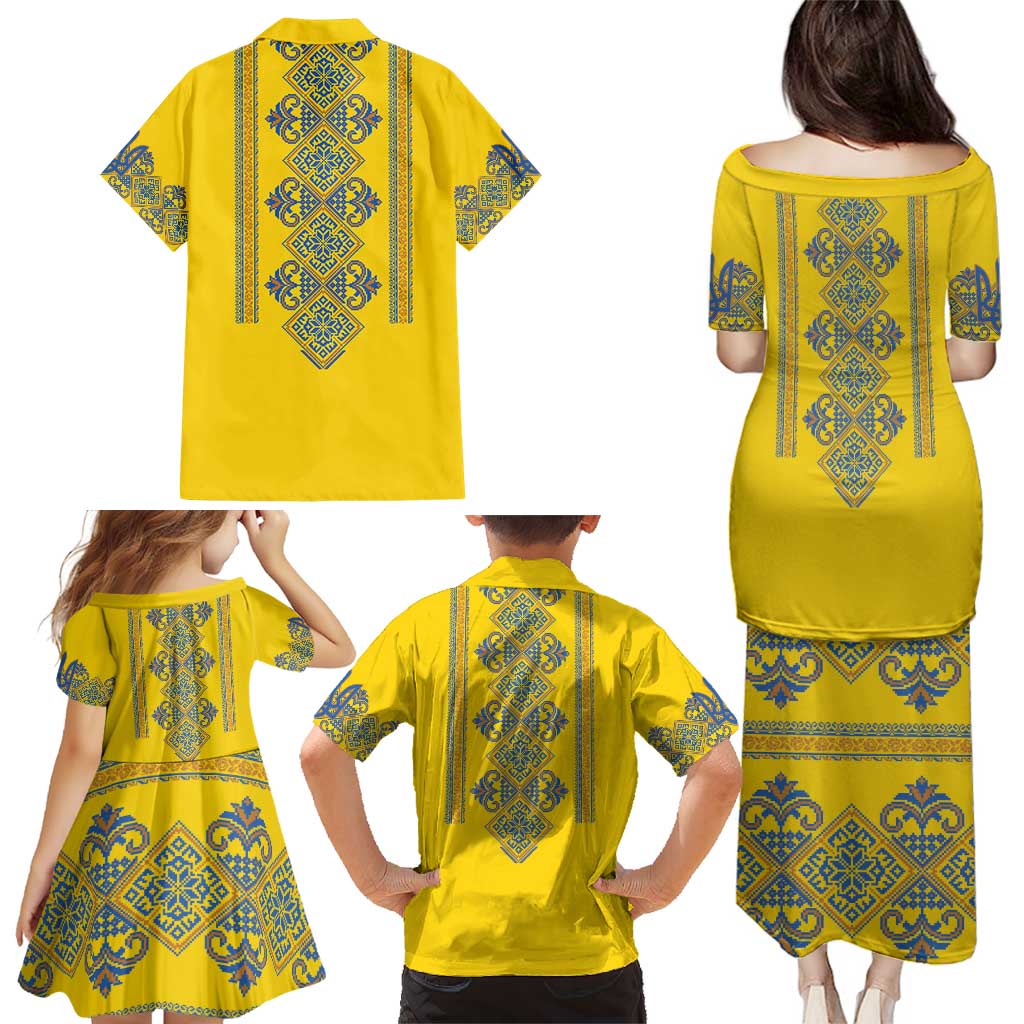 Vyshyvanka Day Family Matching Puletasi and Hawaiian Shirt Ukrainian Folk Traditions Pattern Yellow Version