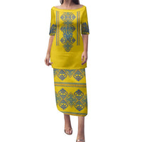 Vyshyvanka Day Family Matching Puletasi and Hawaiian Shirt Ukrainian Folk Traditions Pattern Yellow Version