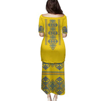 Vyshyvanka Day Family Matching Puletasi and Hawaiian Shirt Ukrainian Folk Traditions Pattern Yellow Version