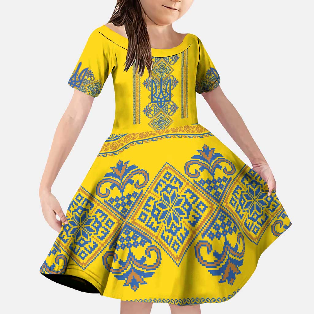 Vyshyvanka Day Family Matching Short Sleeve Bodycon Dress and Hawaiian Shirt Ukrainian Folk Traditions Pattern Yellow Version