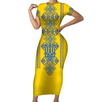 Vyshyvanka Day Family Matching Short Sleeve Bodycon Dress and Hawaiian Shirt Ukrainian Folk Traditions Pattern Yellow Version