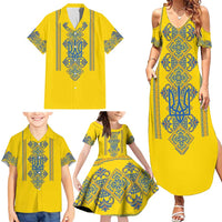 Vyshyvanka Day Family Matching Summer Maxi Dress and Hawaiian Shirt Ukrainian Folk Traditions Pattern Yellow Version