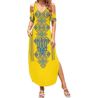 Vyshyvanka Day Family Matching Summer Maxi Dress and Hawaiian Shirt Ukrainian Folk Traditions Pattern Yellow Version