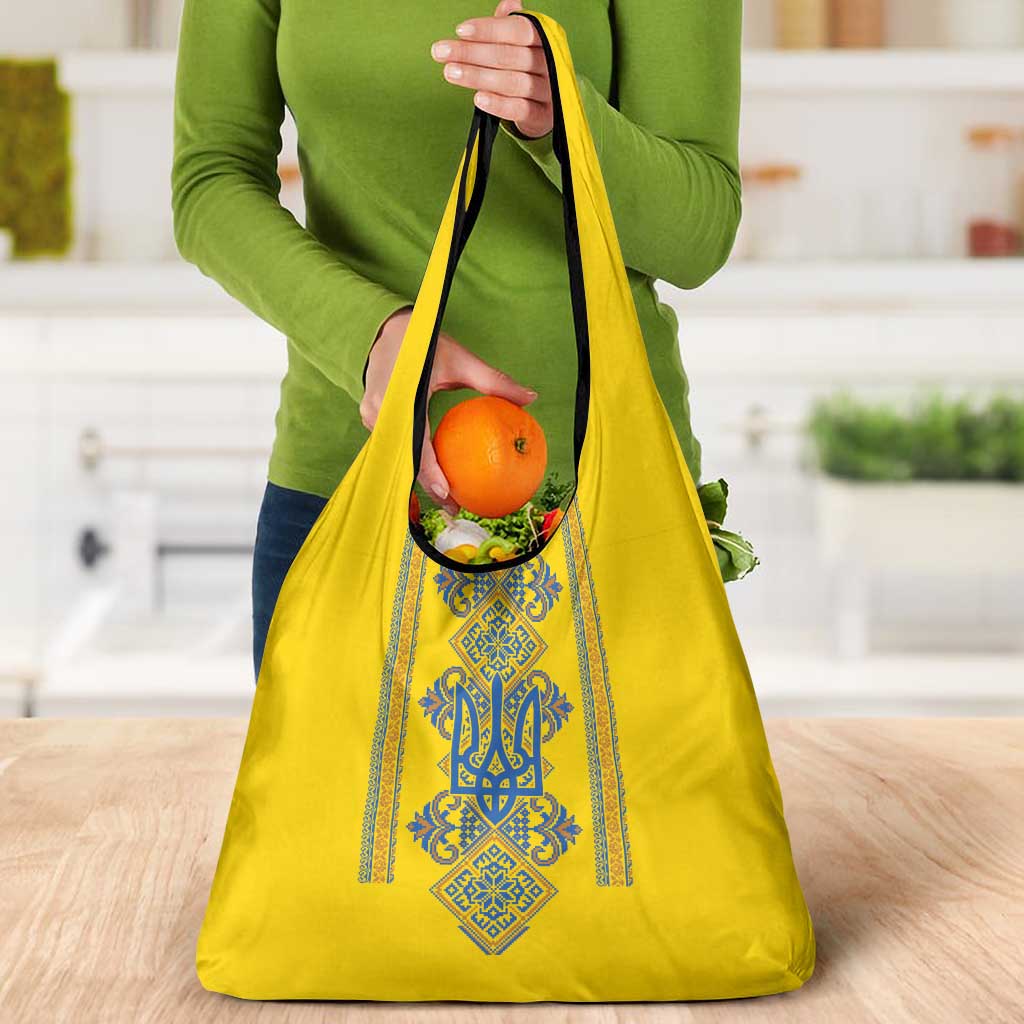 Vyshyvanka Day Grocery Bag Ukrainian Folk Traditions Pattern Yellow Version