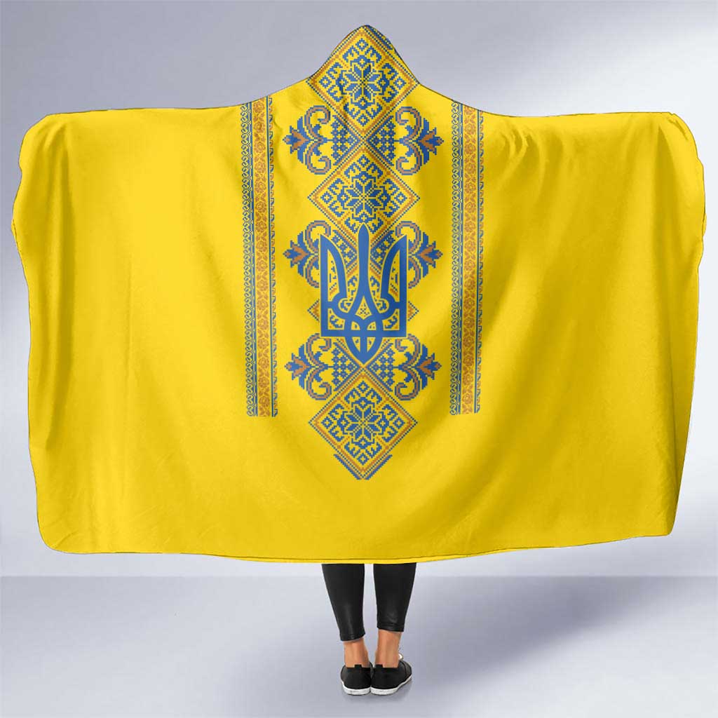 Vyshyvanka Day Hooded Blanket Ukrainian Folk Traditions Pattern Yellow Version