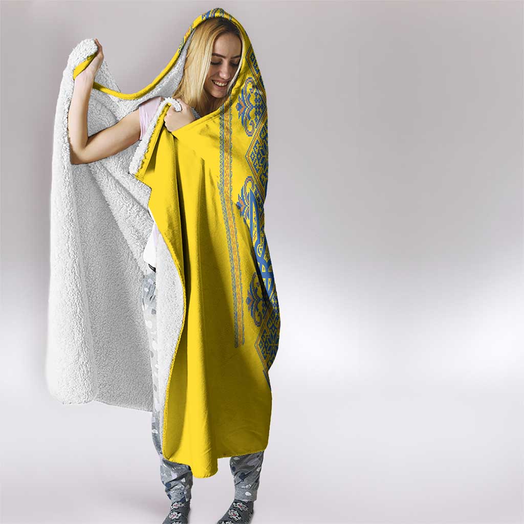 Vyshyvanka Day Hooded Blanket Ukrainian Folk Traditions Pattern Yellow Version