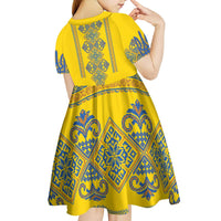 Vyshyvanka Day Kid Short Sleeve Dress Ukrainian Folk Traditions Pattern Yellow Version