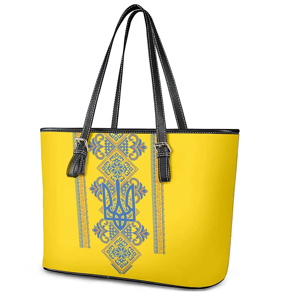 Vyshyvanka Day Leather Tote Bag Ukrainian Folk Traditions Pattern Yellow Version