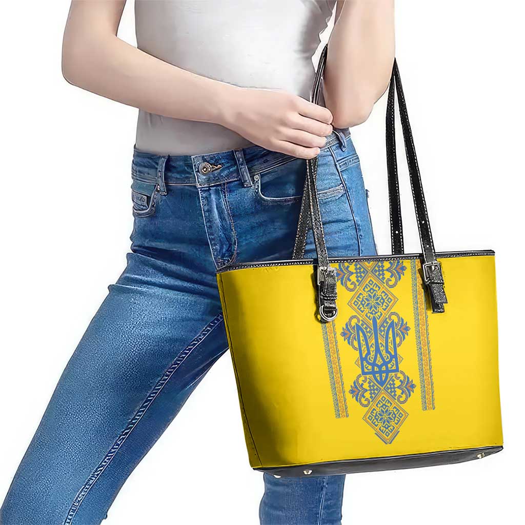 Vyshyvanka Day Leather Tote Bag Ukrainian Folk Traditions Pattern Yellow Version