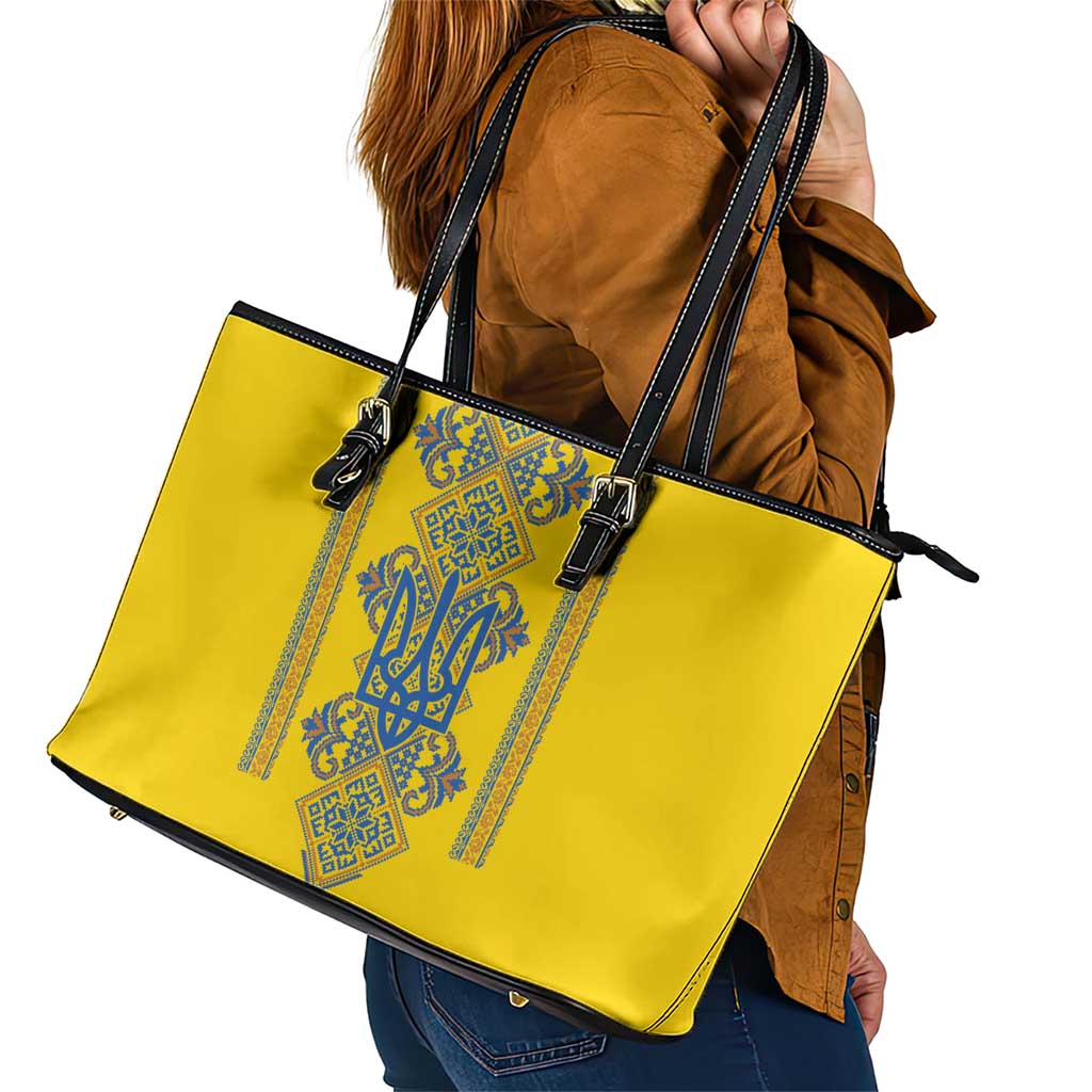 Vyshyvanka Day Leather Tote Bag Ukrainian Folk Traditions Pattern Yellow Version