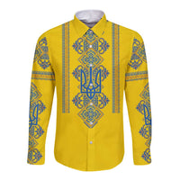 Vyshyvanka Day Long Sleeve Button Shirt Ukrainian Folk Traditions Pattern Yellow Version