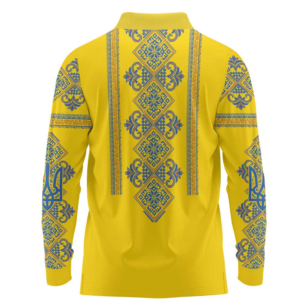 Vyshyvanka Day Long Sleeve Polo Shirt Ukrainian Folk Traditions Pattern Yellow Version