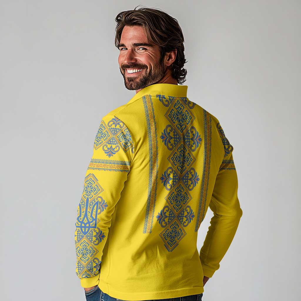 Vyshyvanka Day Long Sleeve Polo Shirt Ukrainian Folk Traditions Pattern Yellow Version