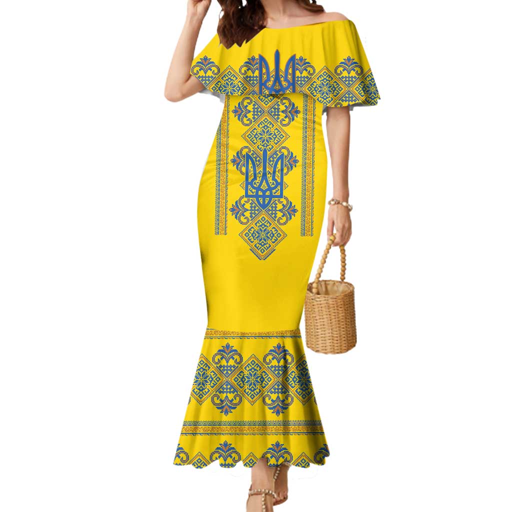 Vyshyvanka Day Mermaid Dress Ukrainian Folk Traditions Pattern Yellow Version