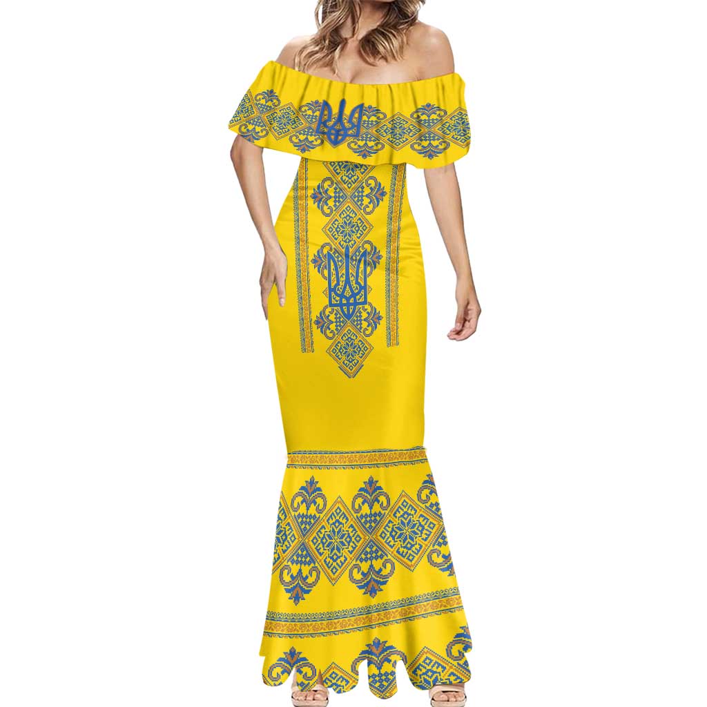 Vyshyvanka Day Mermaid Dress Ukrainian Folk Traditions Pattern Yellow Version