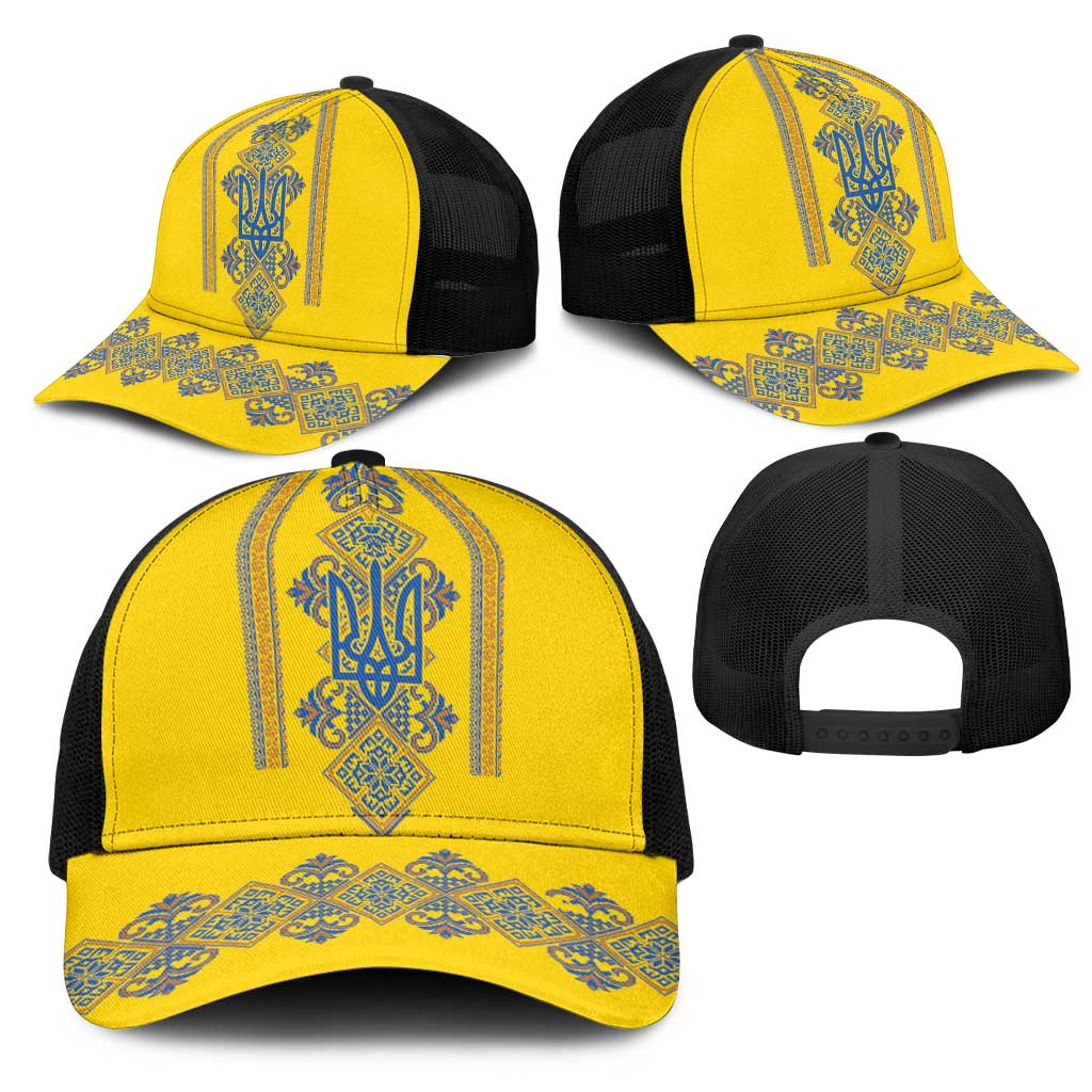 Vyshyvanka Day Mesh Trucker Cap Ukrainian Folk Traditions Pattern Yellow Version