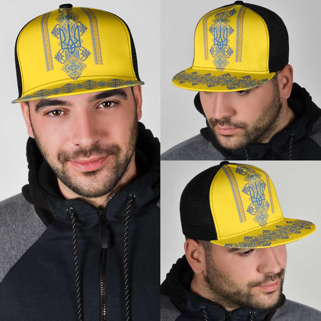 Vyshyvanka Day Mesh Trucker Cap Ukrainian Folk Traditions Pattern Yellow Version