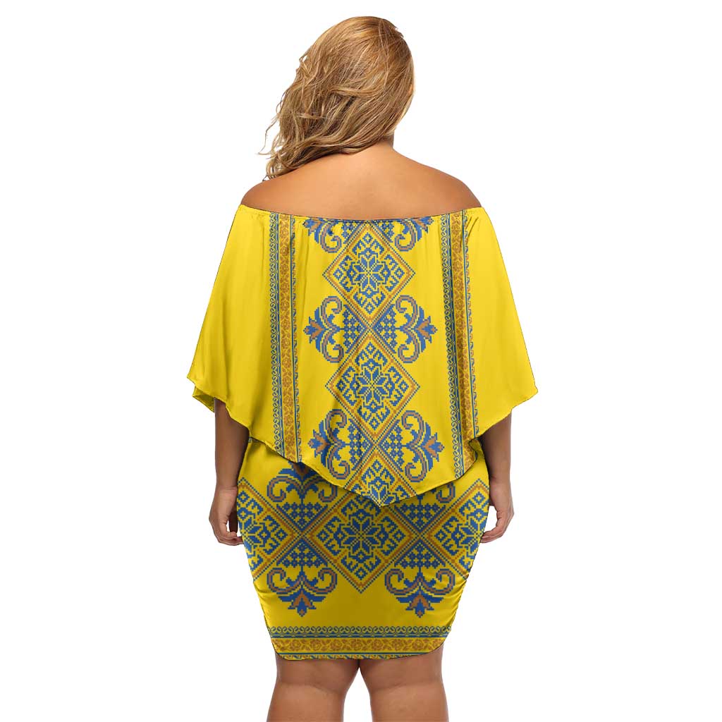 Vyshyvanka Day Off Shoulder Short Dress Ukrainian Folk Traditions Pattern Yellow Version