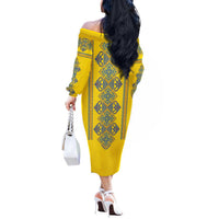 Vyshyvanka Day Off The Shoulder Long Sleeve Dress Ukrainian Folk Traditions Pattern Yellow Version