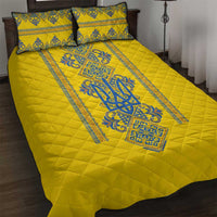 Vyshyvanka Day Quilt Bed Set Ukrainian Folk Traditions Pattern Yellow Version