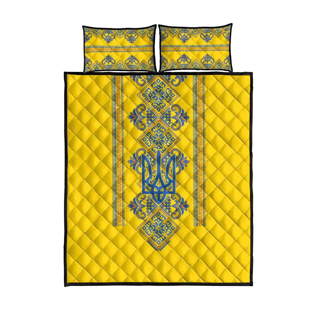 Vyshyvanka Day Quilt Bed Set Ukrainian Folk Traditions Pattern Yellow Version