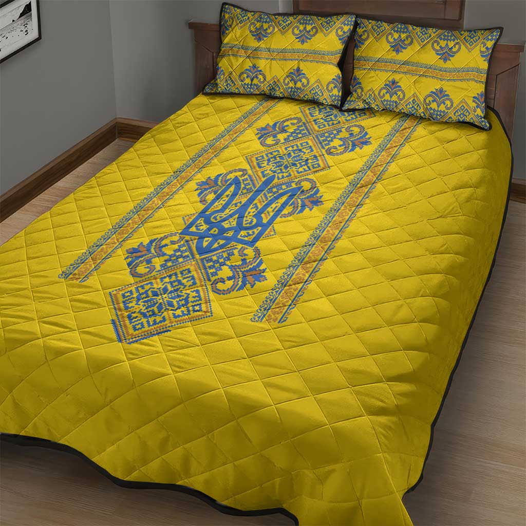 Vyshyvanka Day Quilt Bed Set Ukrainian Folk Traditions Pattern Yellow Version