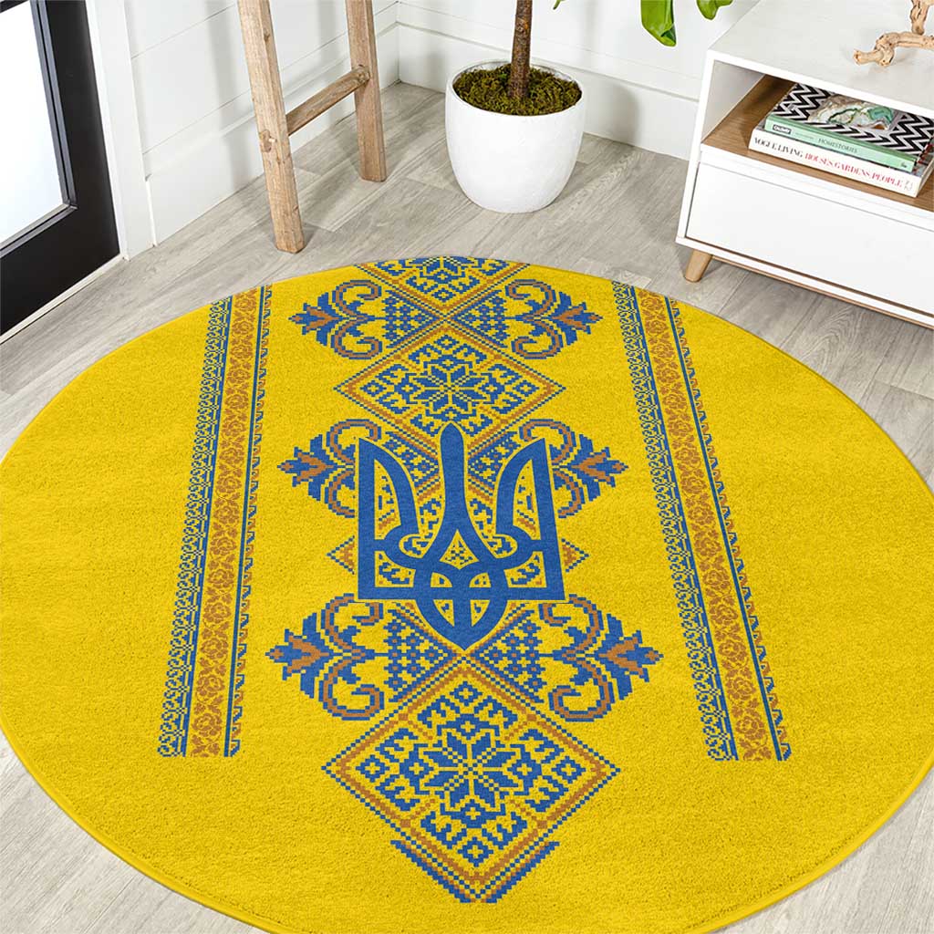 Vyshyvanka Day Round Carpet Ukrainian Folk Traditions Pattern Yellow Version