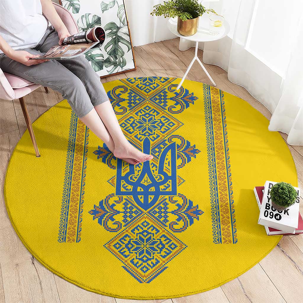 Vyshyvanka Day Round Carpet Ukrainian Folk Traditions Pattern Yellow Version