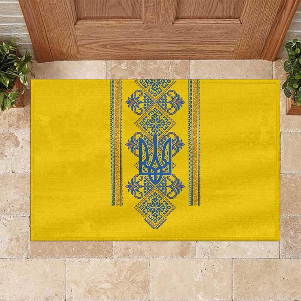 Vyshyvanka Day Rubber Doormat Ukrainian Folk Traditions Pattern Yellow Version