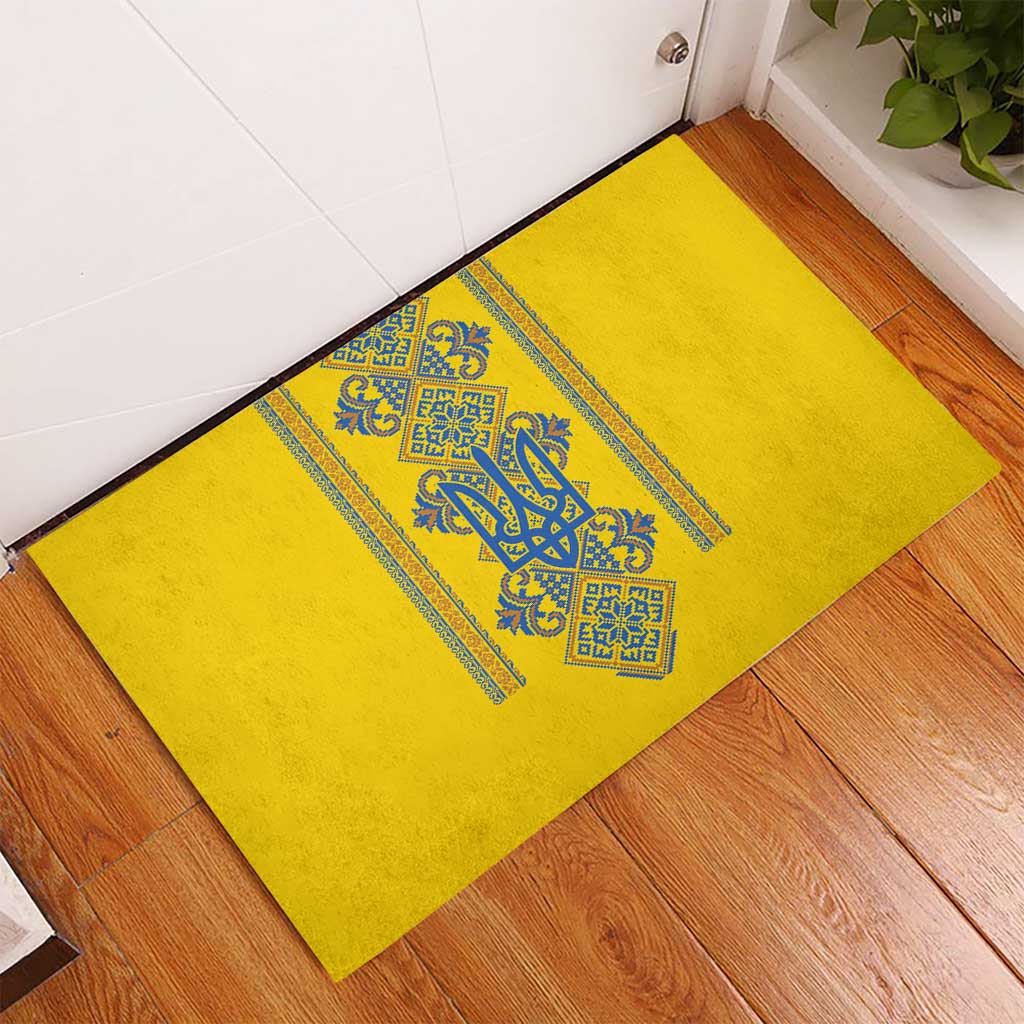 Vyshyvanka Day Rubber Doormat Ukrainian Folk Traditions Pattern Yellow Version