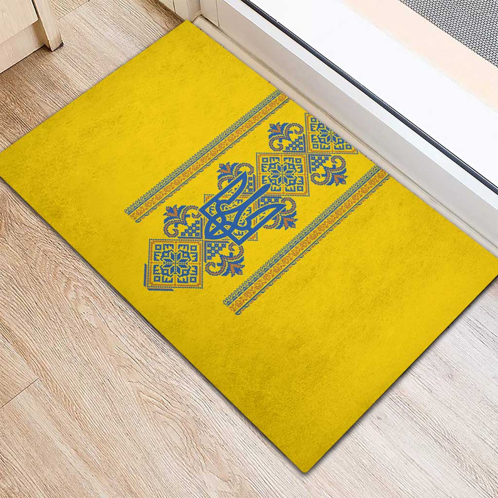 Vyshyvanka Day Rubber Doormat Ukrainian Folk Traditions Pattern Yellow Version