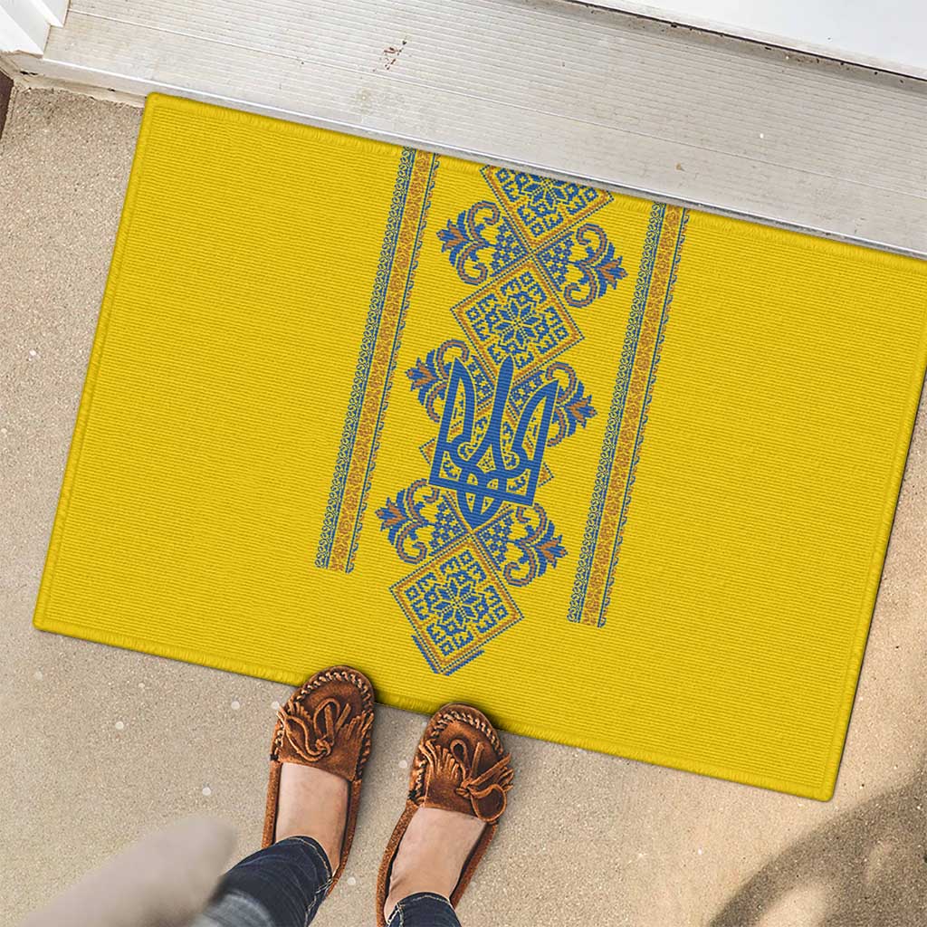 Vyshyvanka Day Rubber Doormat Ukrainian Folk Traditions Pattern Yellow Version