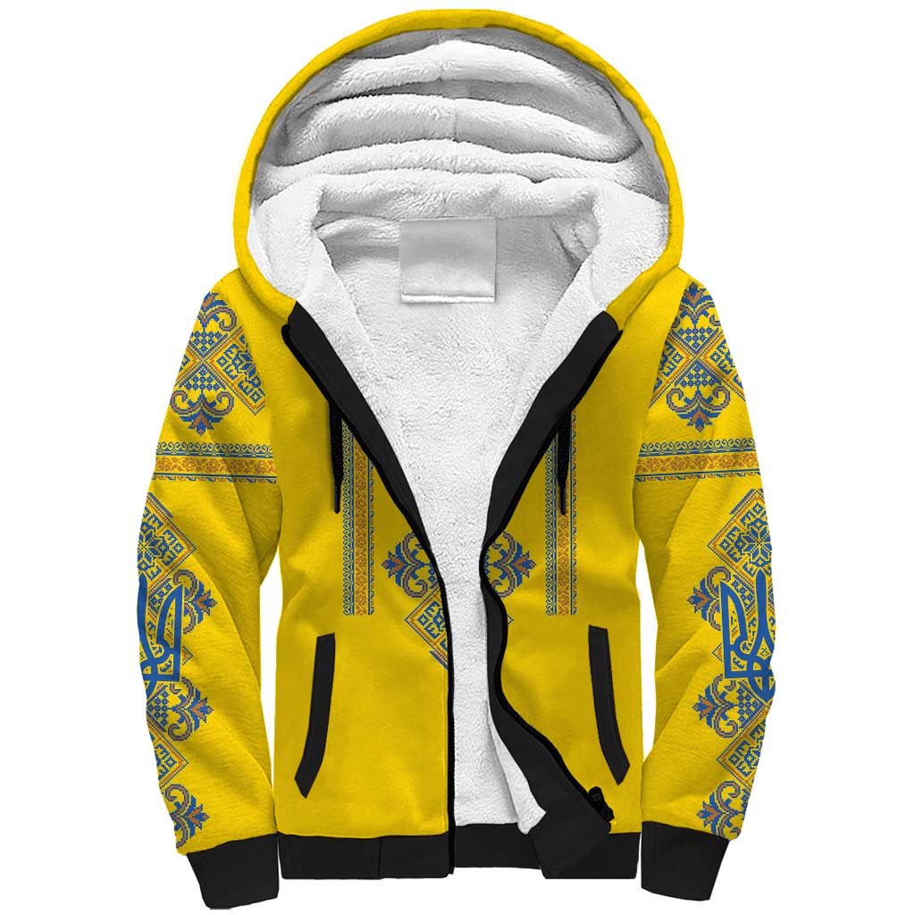 Vyshyvanka Day Sherpa Hoodie Ukrainian Folk Traditions Pattern Yellow Version