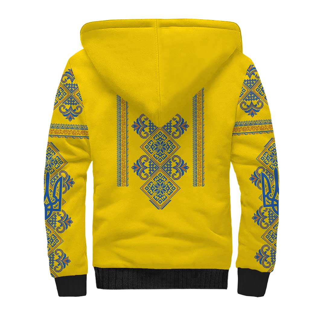 Vyshyvanka Day Sherpa Hoodie Ukrainian Folk Traditions Pattern Yellow Version