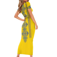 Vyshyvanka Day Short Sleeve Bodycon Dress Ukrainian Folk Traditions Pattern Yellow Version