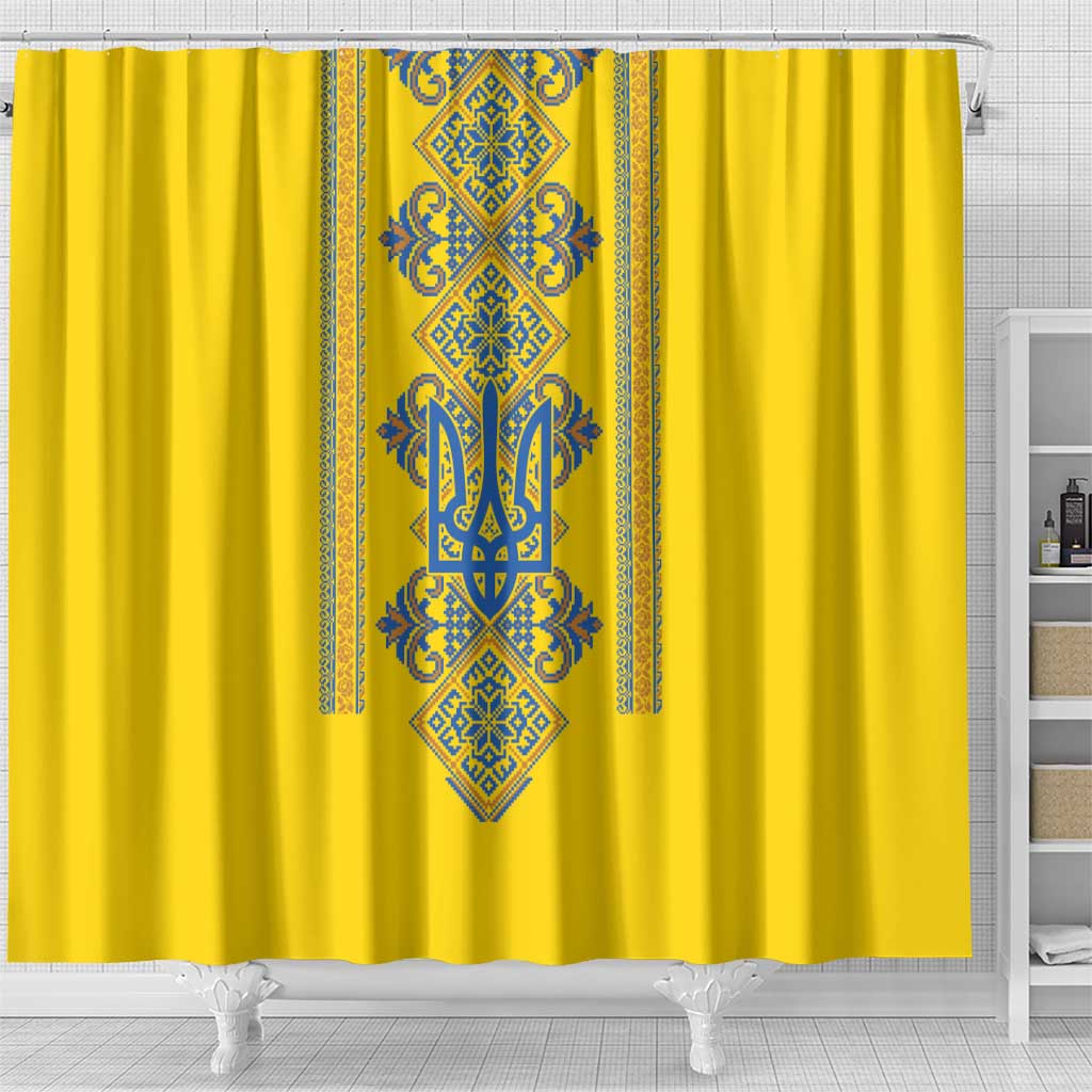 Vyshyvanka Day Shower Curtain Ukrainian Folk Traditions Pattern Yellow Version