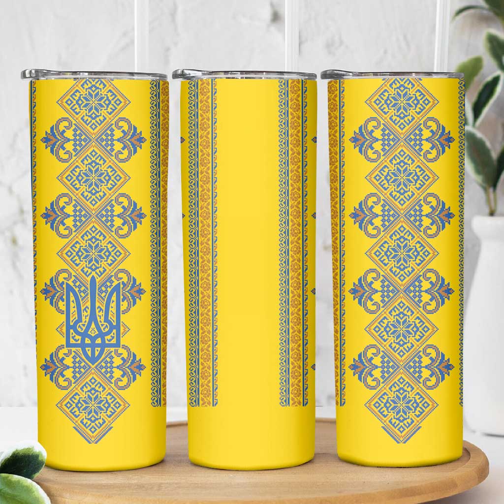 Vyshyvanka Day Skinny Tumbler Ukrainian Folk Traditions Pattern Yellow Version