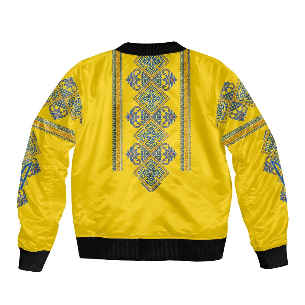 Vyshyvanka Day Sleeve Zip Bomber Jacket Ukrainian Folk Traditions Pattern Yellow Version