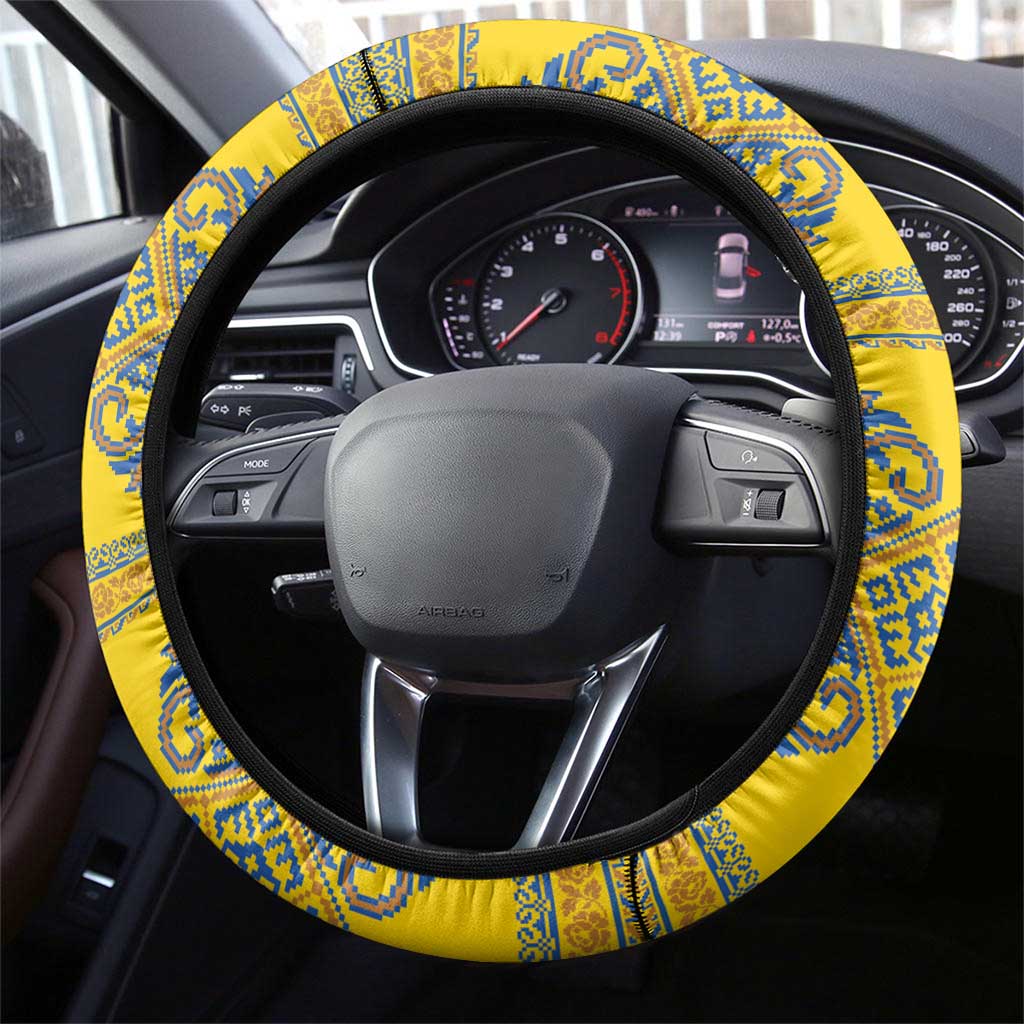 Vyshyvanka Day Steering Wheel Cover Ukrainian Folk Traditions Pattern Yellow Version