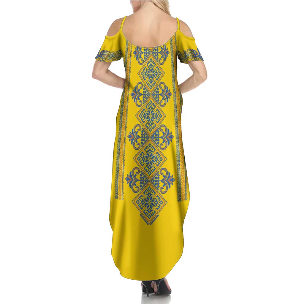 Vyshyvanka Day Summer Maxi Dress Ukrainian Folk Traditions Pattern Yellow Version