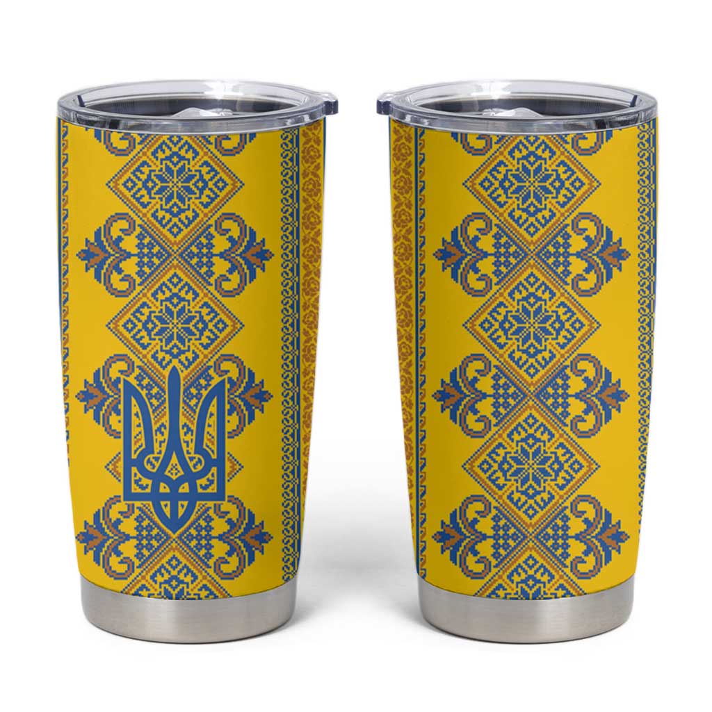 Vyshyvanka Day Tumbler Cup Ukrainian Folk Traditions Pattern Yellow Version