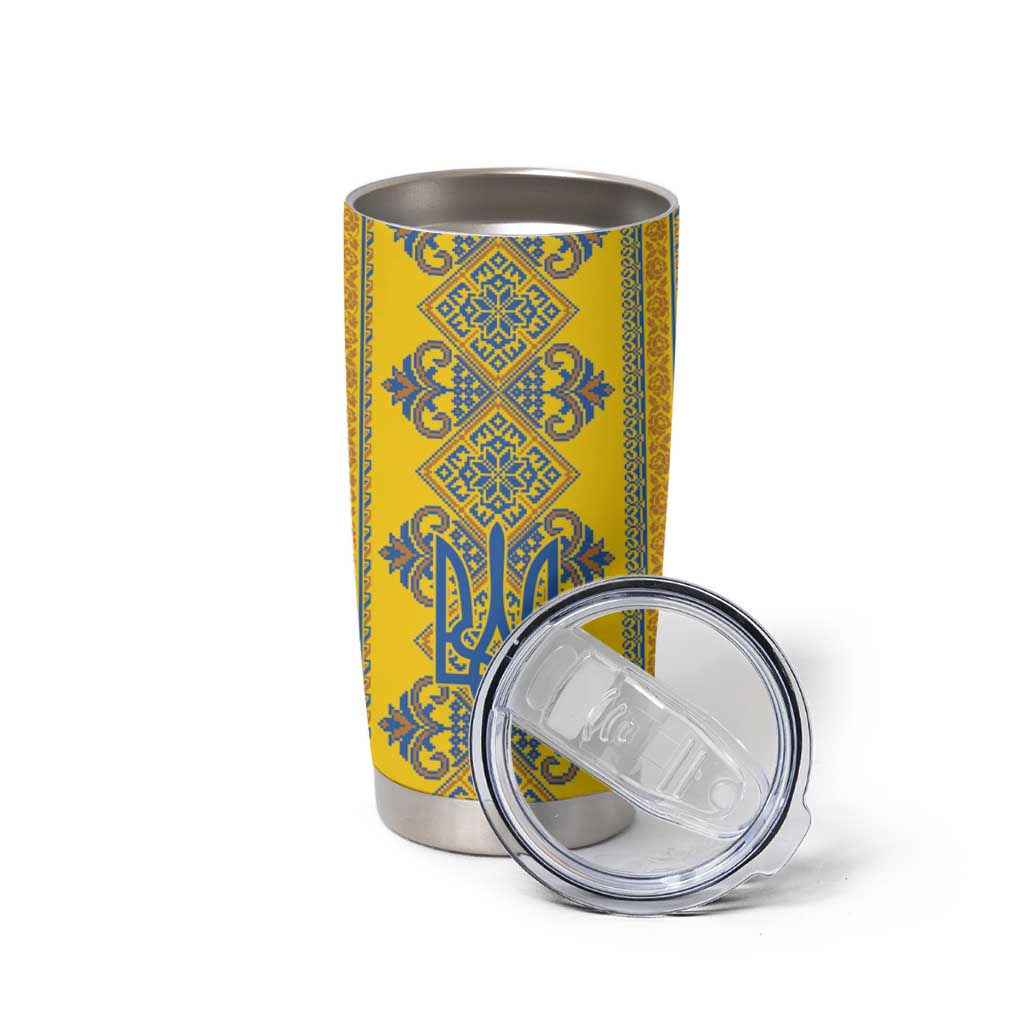 Vyshyvanka Day Tumbler Cup Ukrainian Folk Traditions Pattern Yellow Version