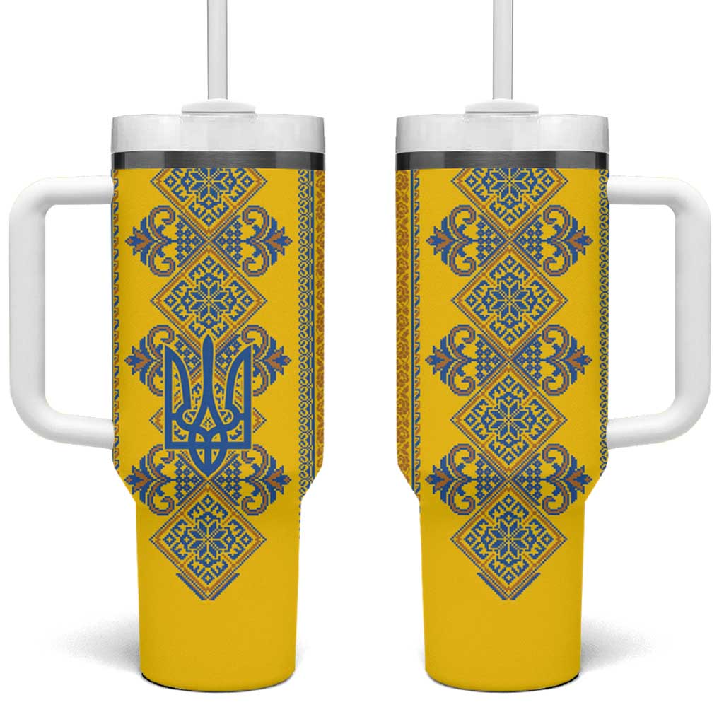 Vyshyvanka Day Tumbler With Handle Ukrainian Folk Traditions Pattern Yellow Version