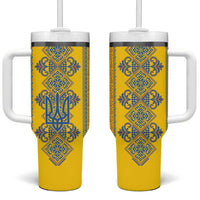 Vyshyvanka Day Tumbler With Handle Ukrainian Folk Traditions Pattern Yellow Version