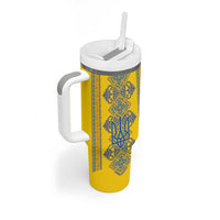 Vyshyvanka Day Tumbler With Handle Ukrainian Folk Traditions Pattern Yellow Version